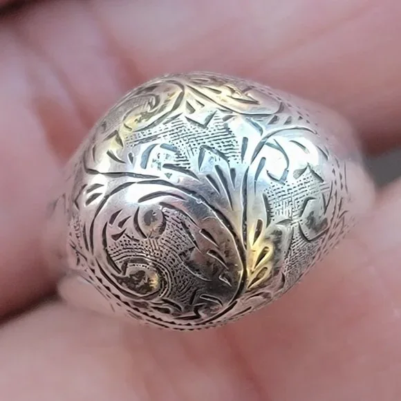 Vintage 925 sterling silver SIAM bubble untricately hand chased engraved ring - Picture 10 of 15